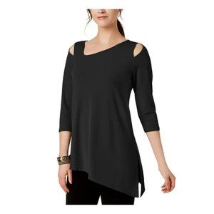 NEW Alfani Black Cold-Shoulder Asymmetrical Top Size Large